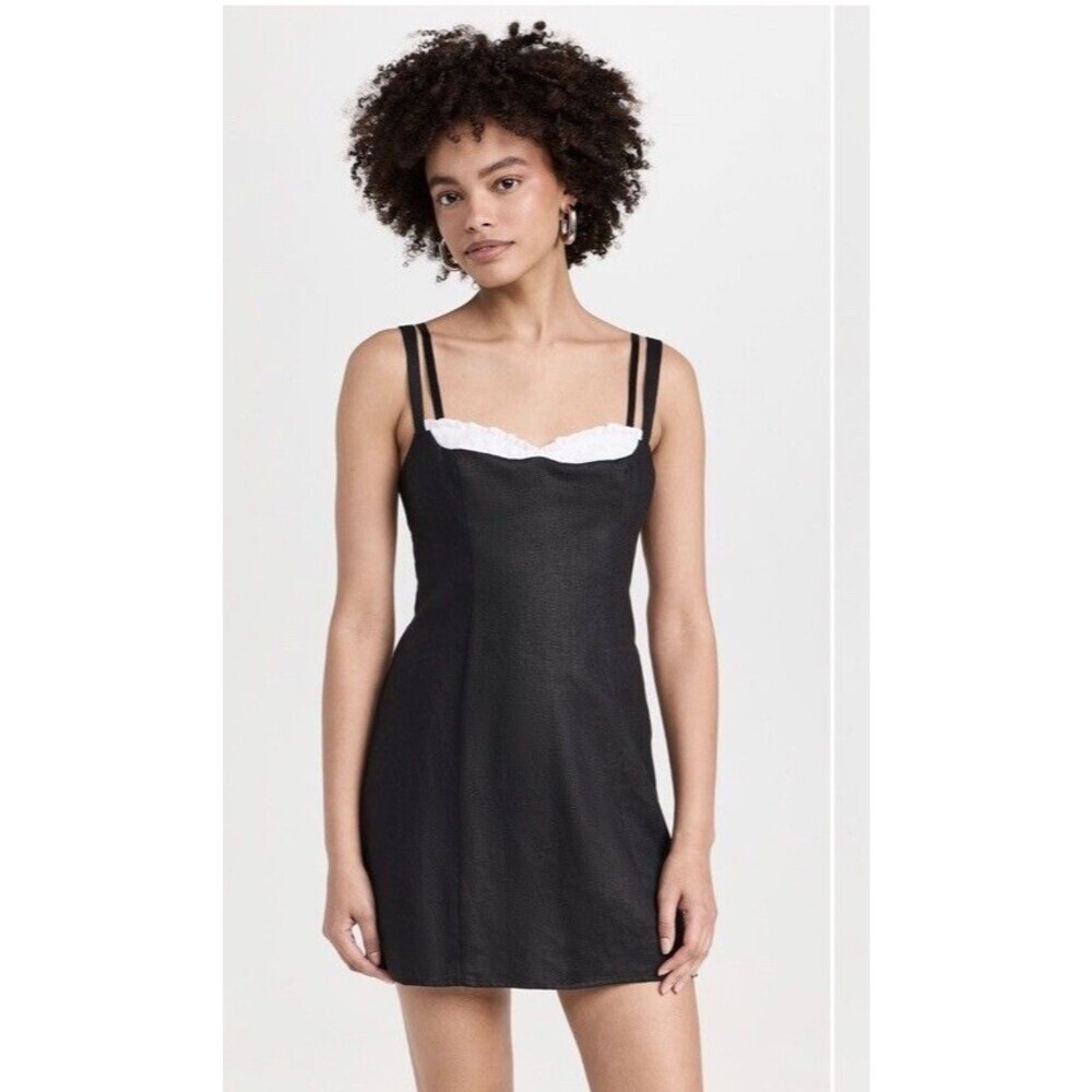 Reformation Lovella Linen Dress Black Mini Lined Adjustable Straps Size 4